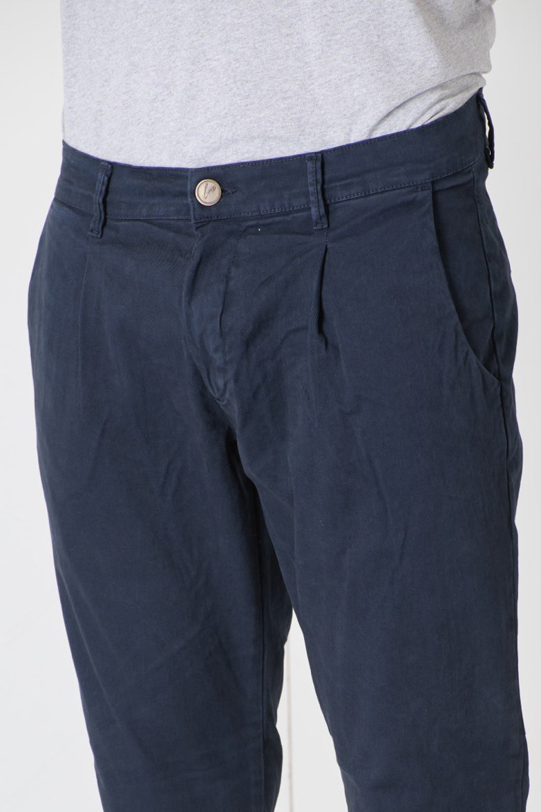 ROME - Navy Blue Cotton Chino with Pence