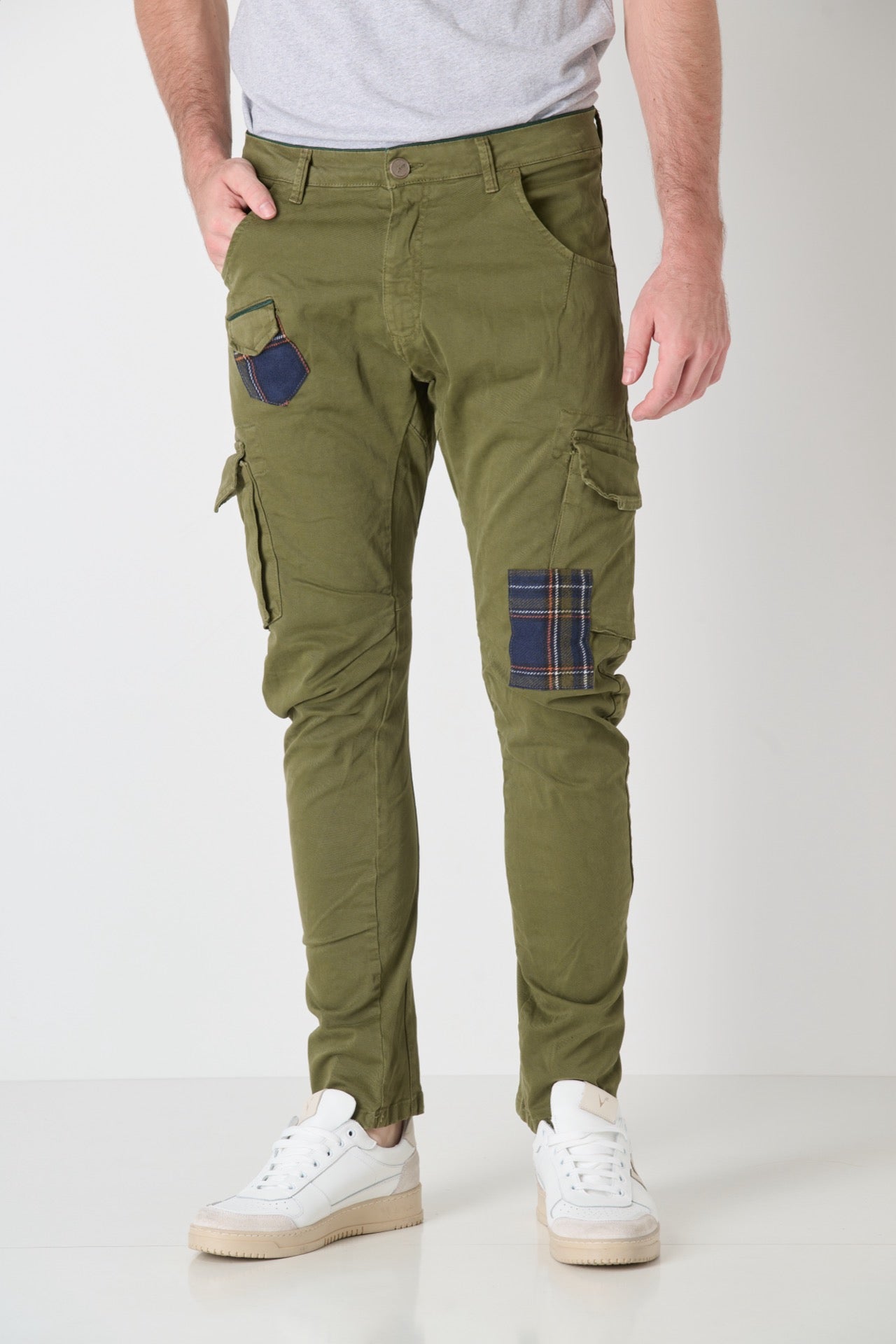 TEXAS - Cargo con Patchwork in tessuto V2 Verde Militare