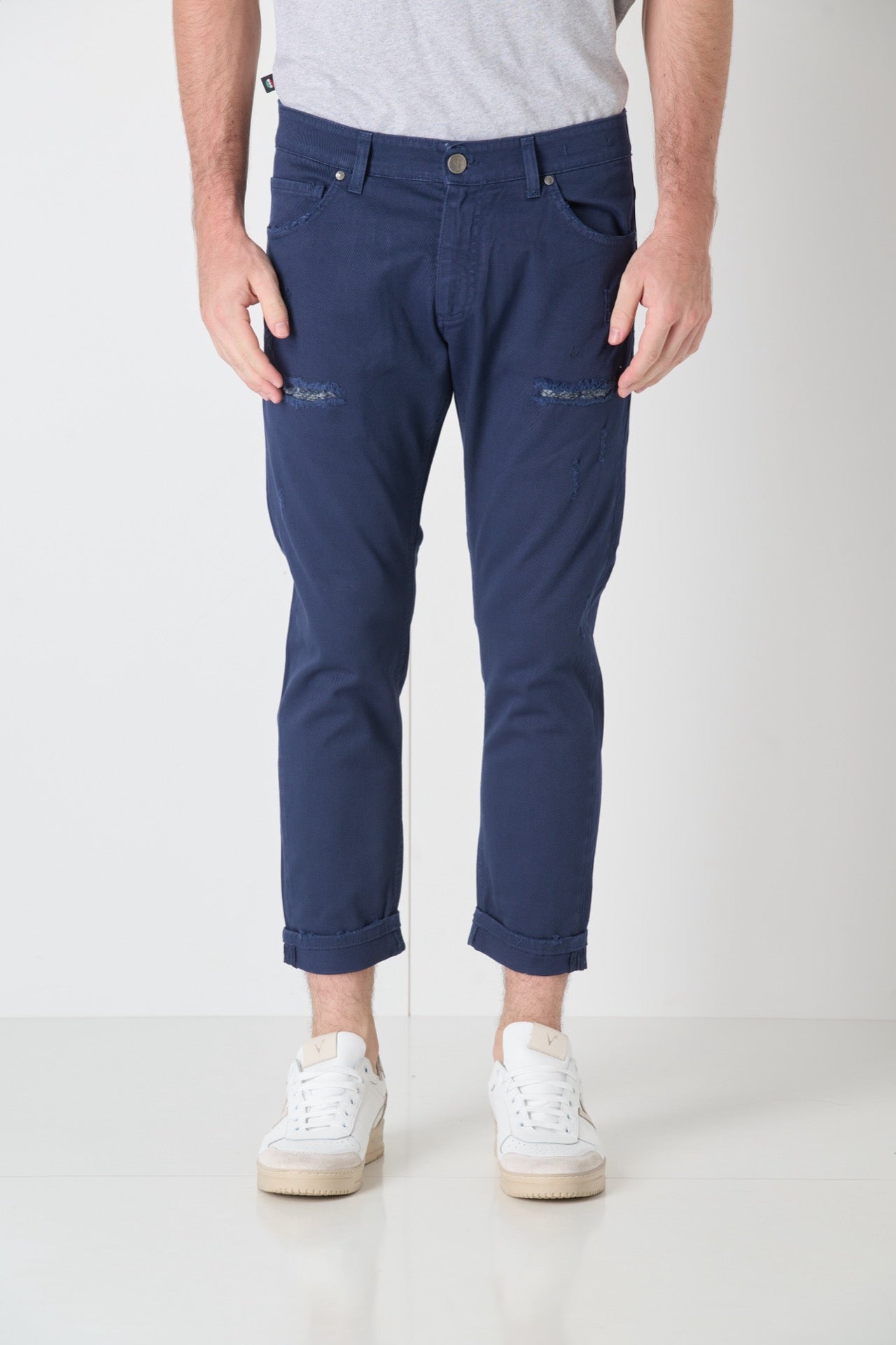 LONDON - Blue Dyed Jeans with double front patch and fabric pocket V2