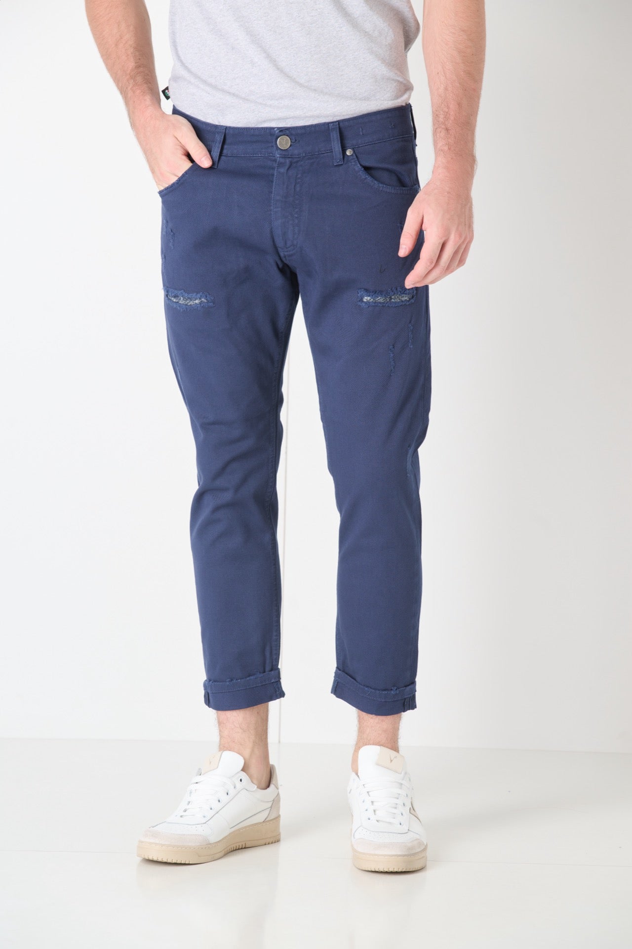 LONDON - Blue Dyed Jeans with double front patch and fabric pocket V2