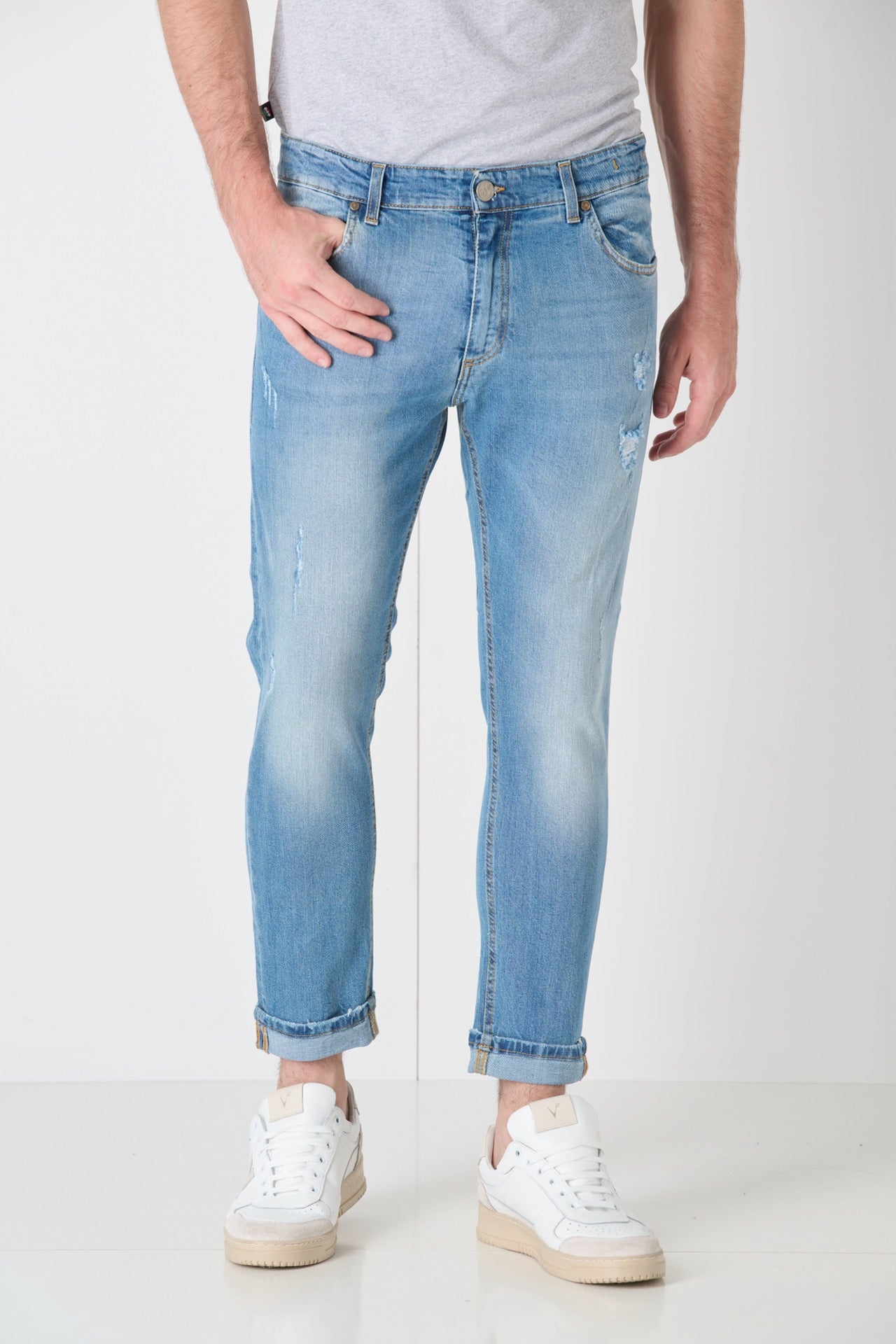 LONDON - Jeans Slim Fit - Azzurro con tasca in tessuto V2