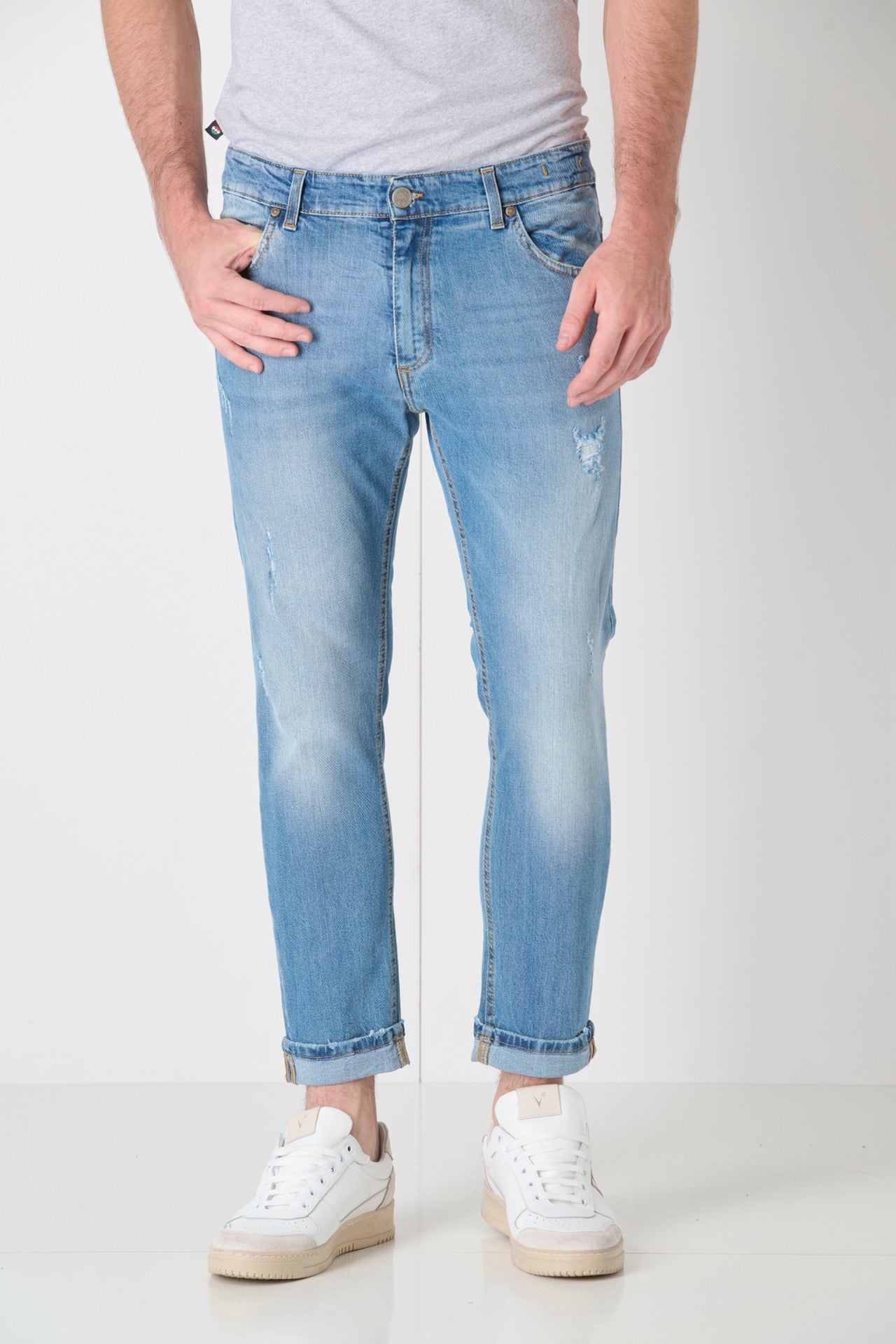 LONDON - Jeans Slim Fit - Azzurro con tasca in tessuto V2