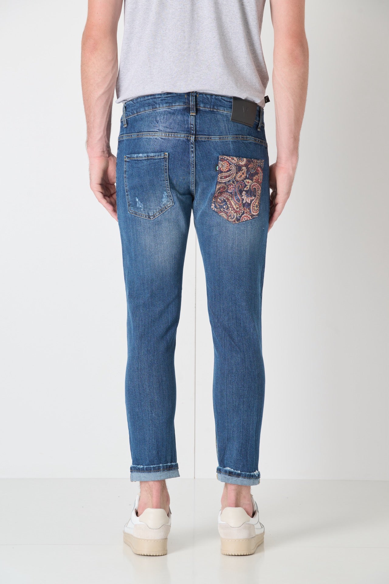 LONDON - Jeans Slim Fit - Blu con doppia Patch frontale e tasca in tessuto V2