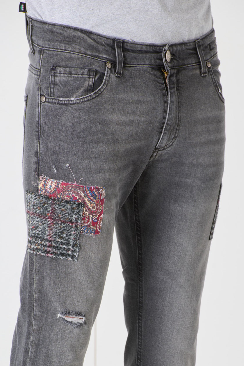 TOKYO - Jeans Slim Fit - Grigio Antracite con Tripla Patch frontale