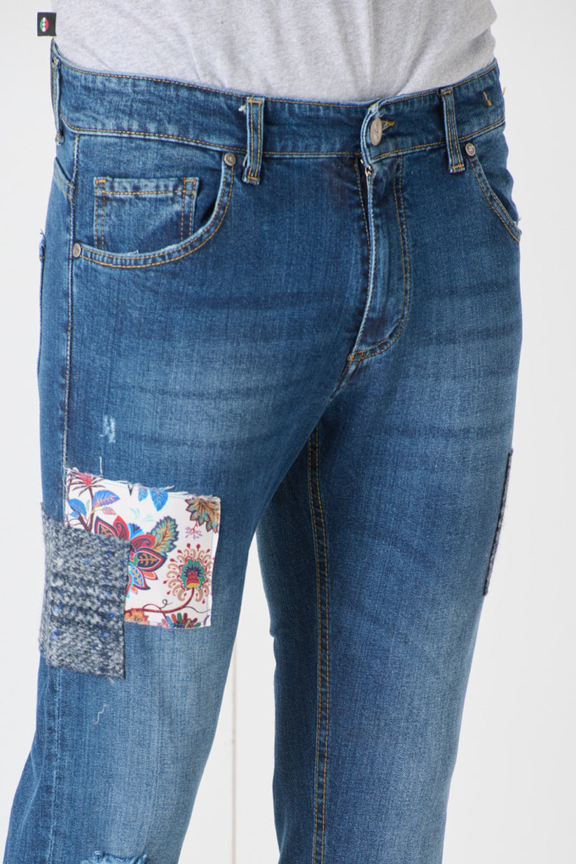 TOKYO - Slim Fit Jeans - Blue with Triple Patch on the front