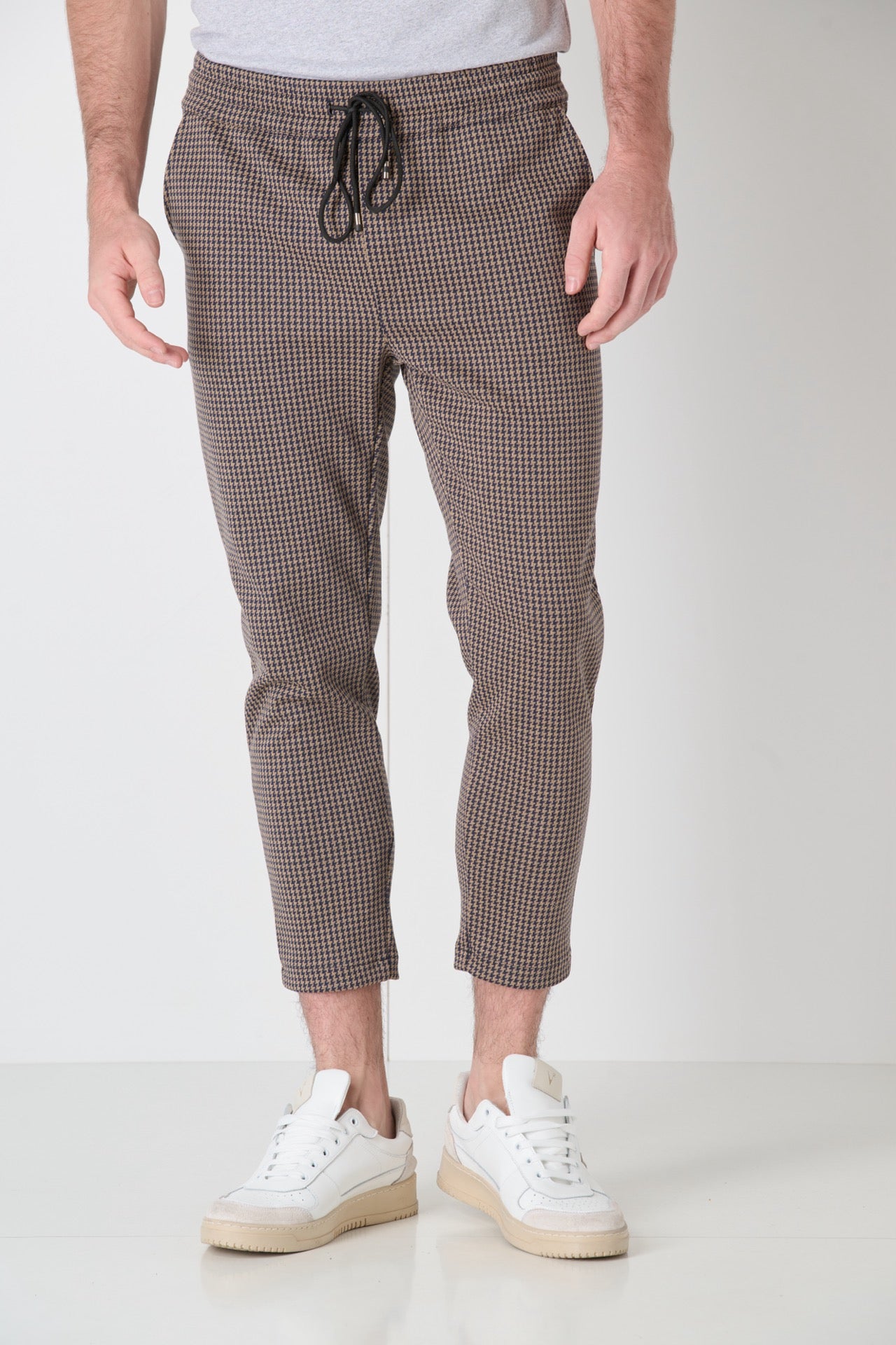 Tailored trousers with elastic waistband Pied de Poule Blue and Camel