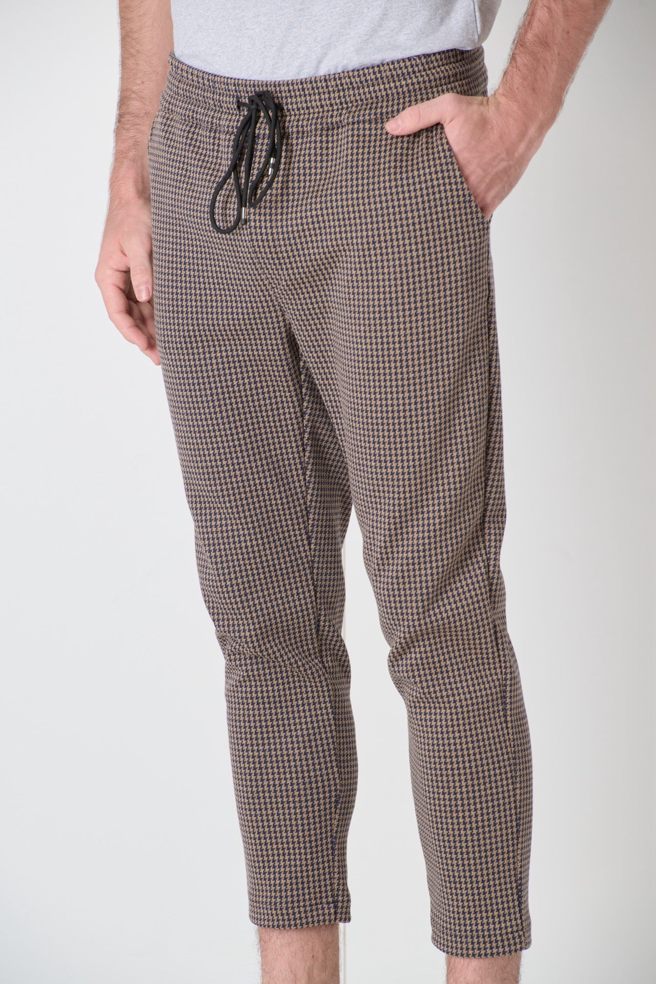 Tailored trousers with elastic waistband Pied de Poule Blue and Camel