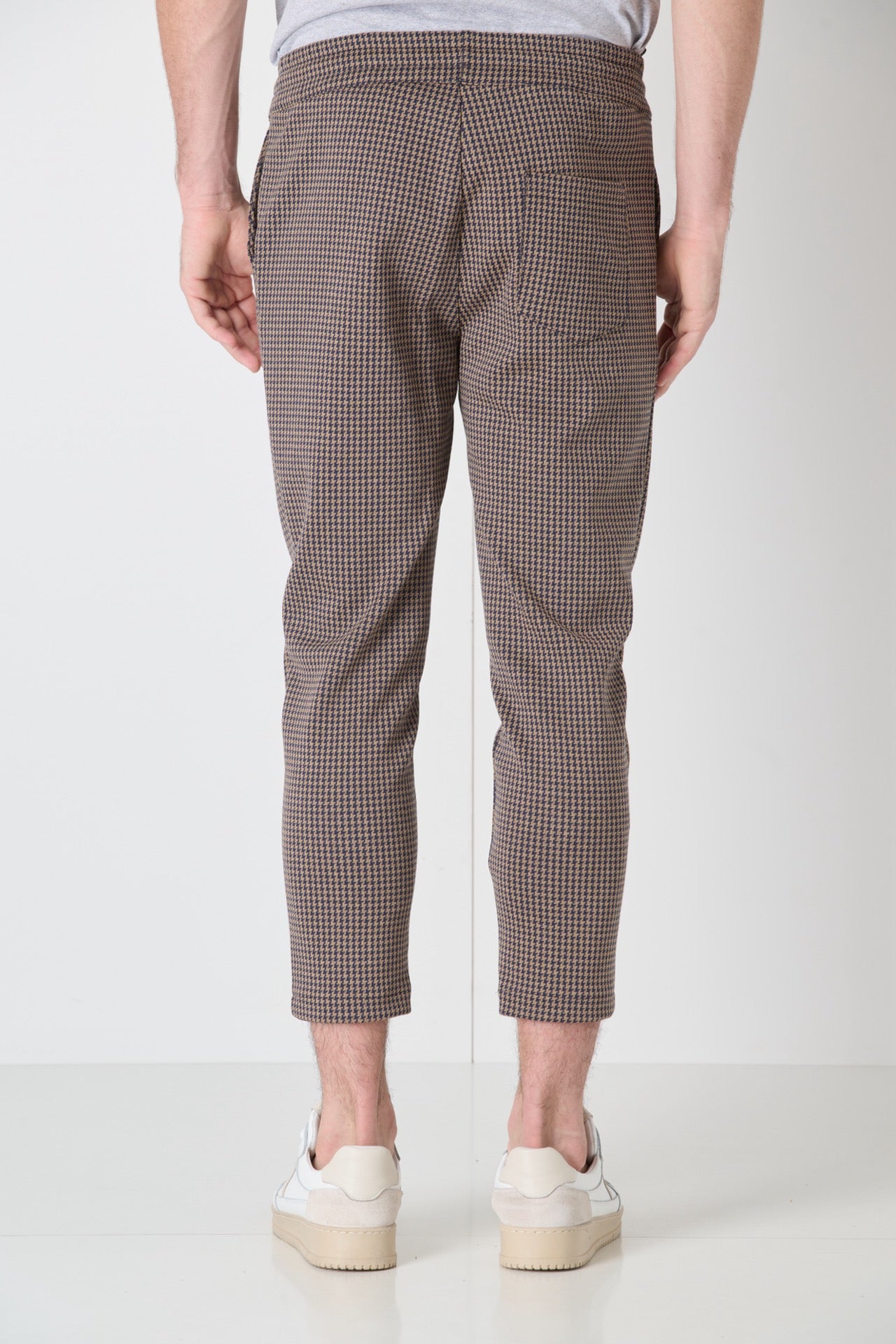 Tailored trousers with elastic waistband Pied de Poule Blue and Camel