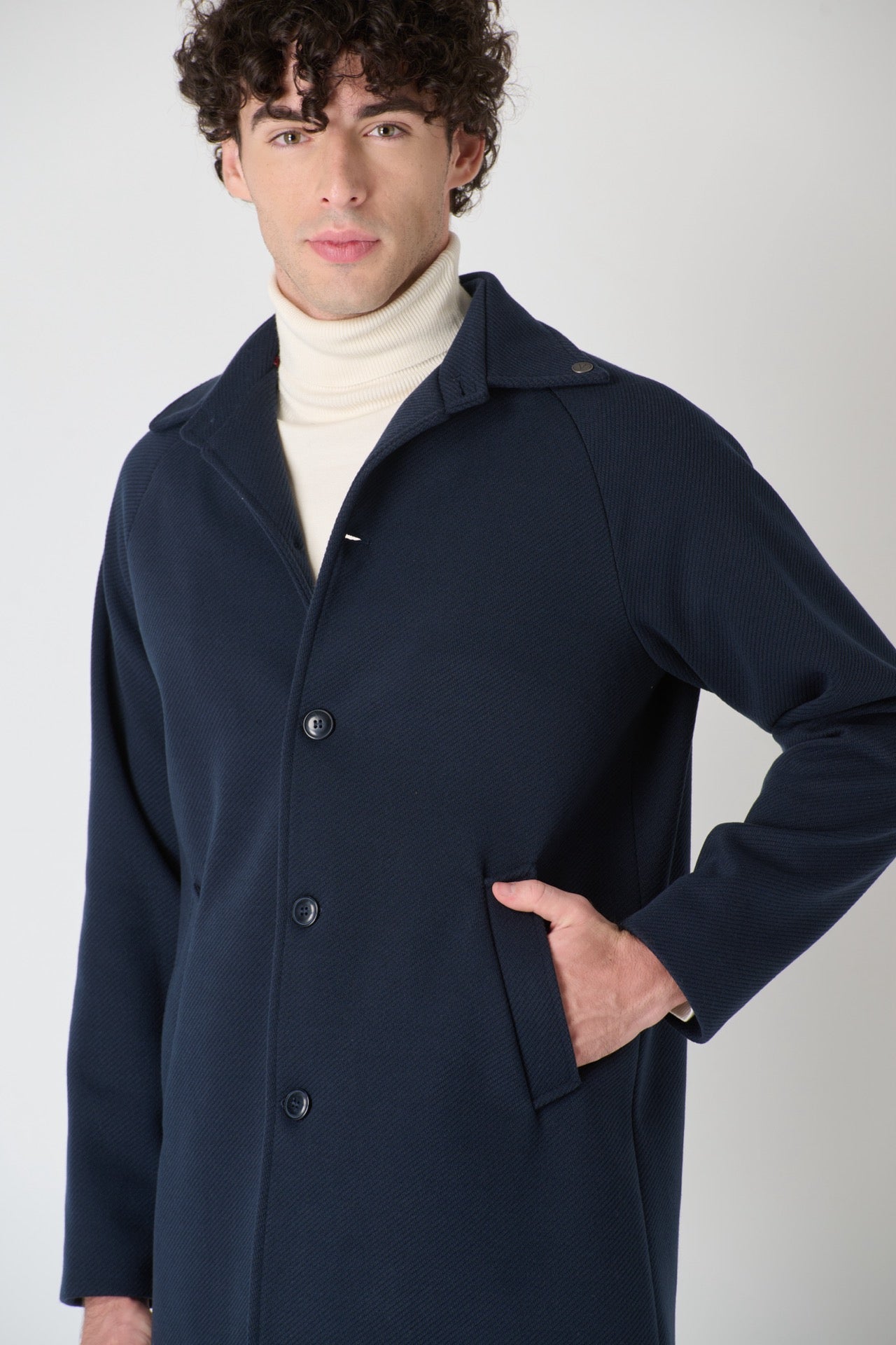 Cappotto Sartoriale Monopetto Diplomatico Blu con fodera interna in Tessuto V2