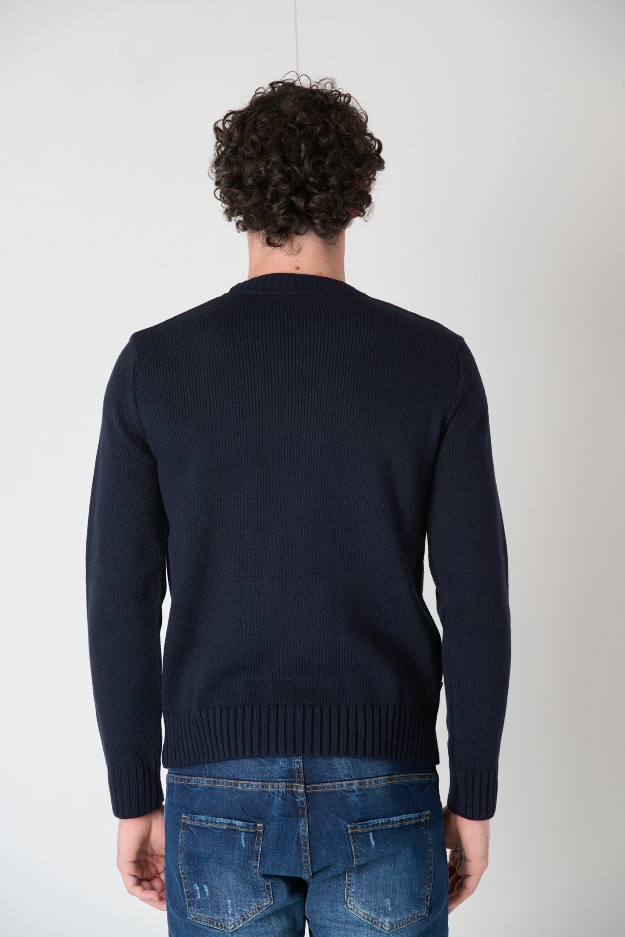 Blue Crew Neck Sweater with Pocket in Fabric V2