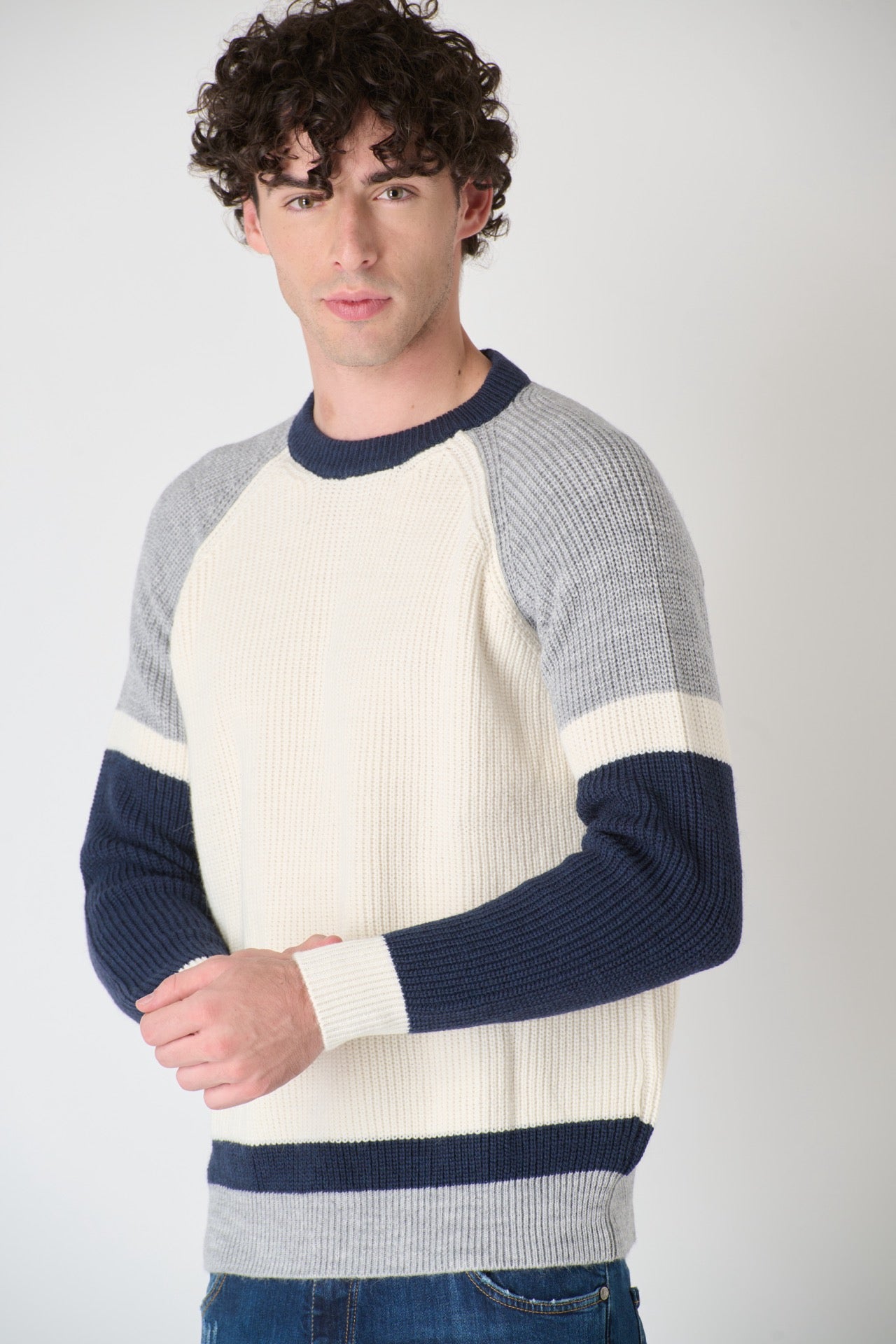 Three-color crew neck English jersey 