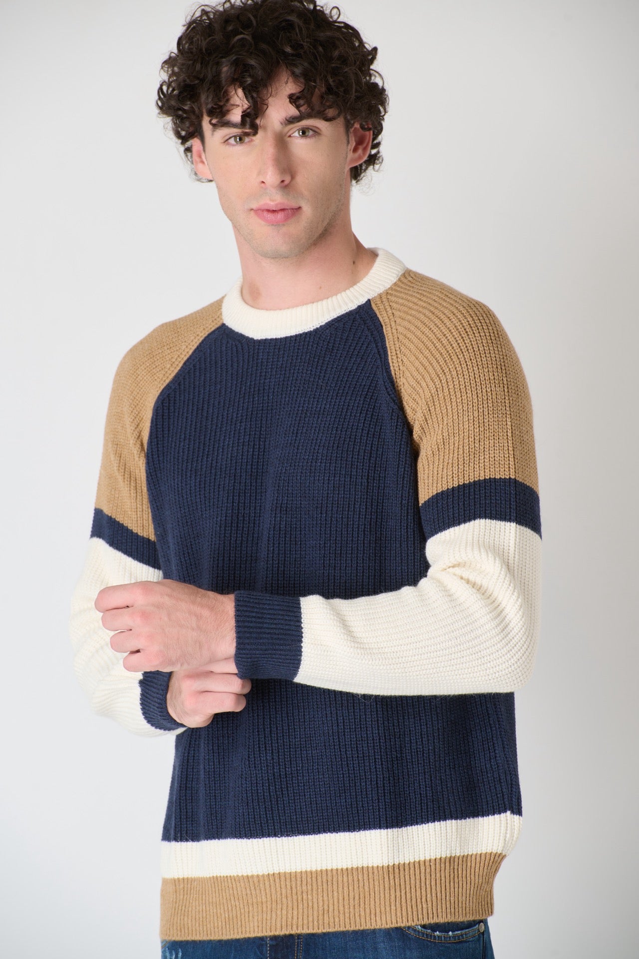 Three-color crew neck English jersey 