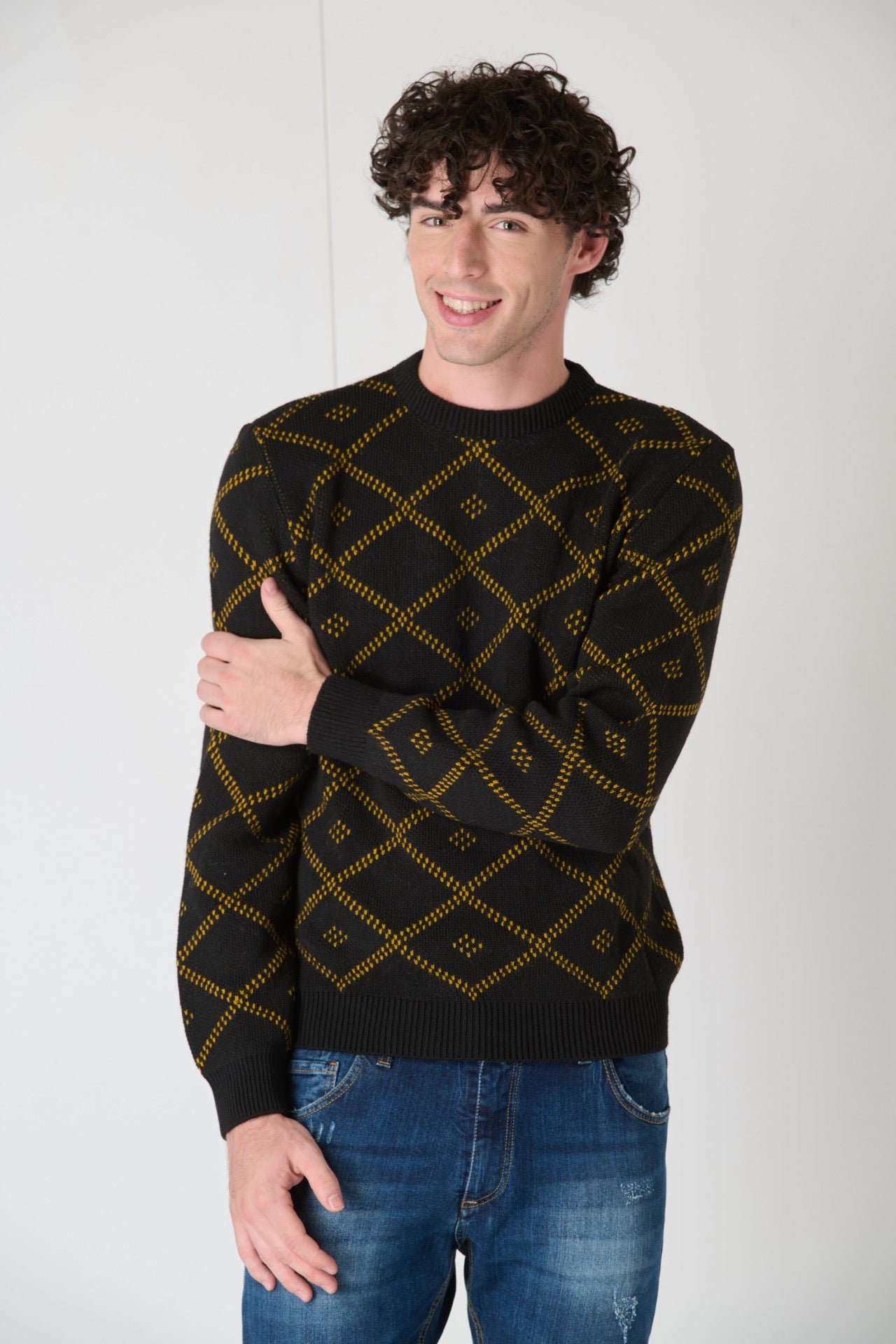 Maglione Girocollo Rombi Nero