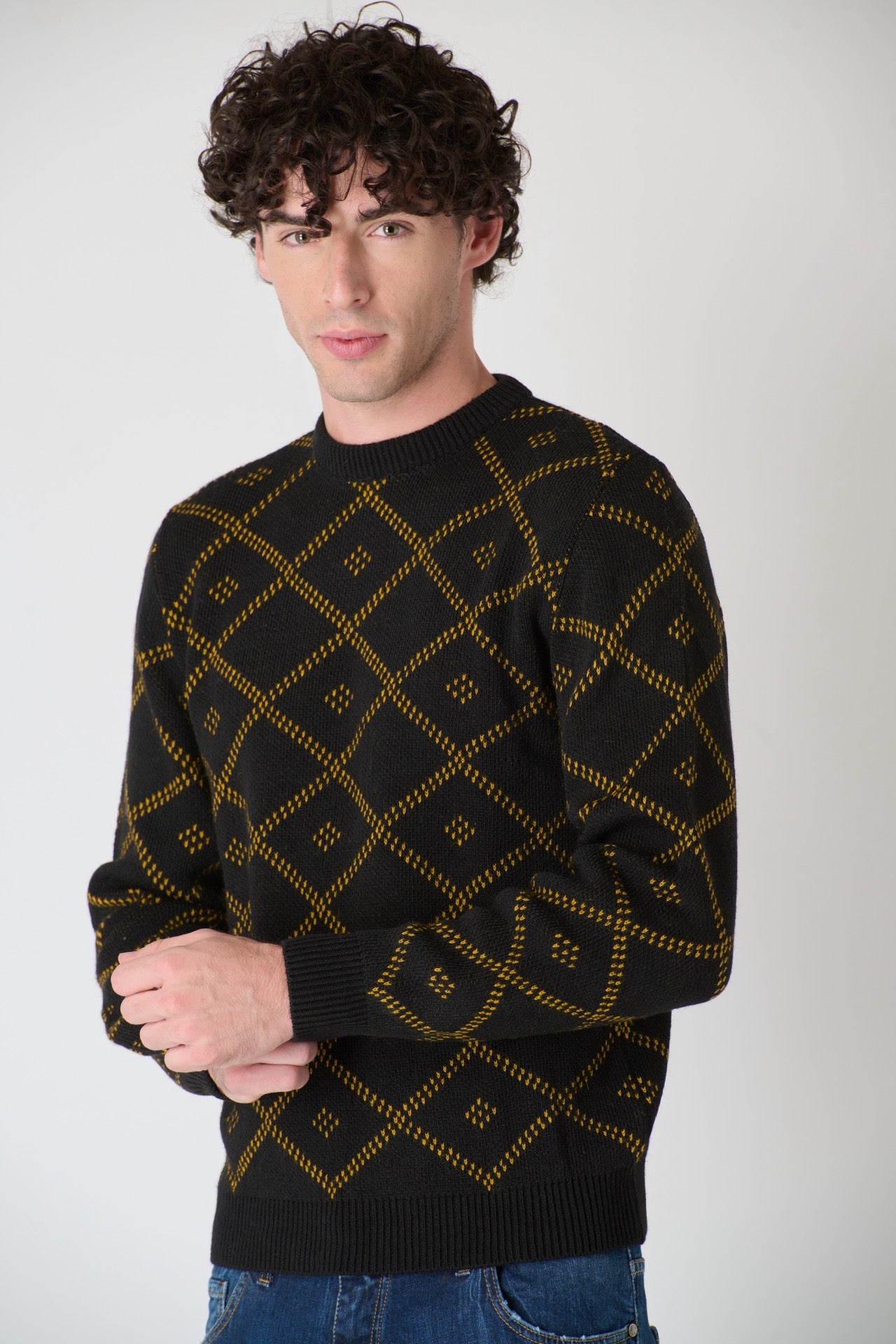 Maglione Girocollo Rombi Nero