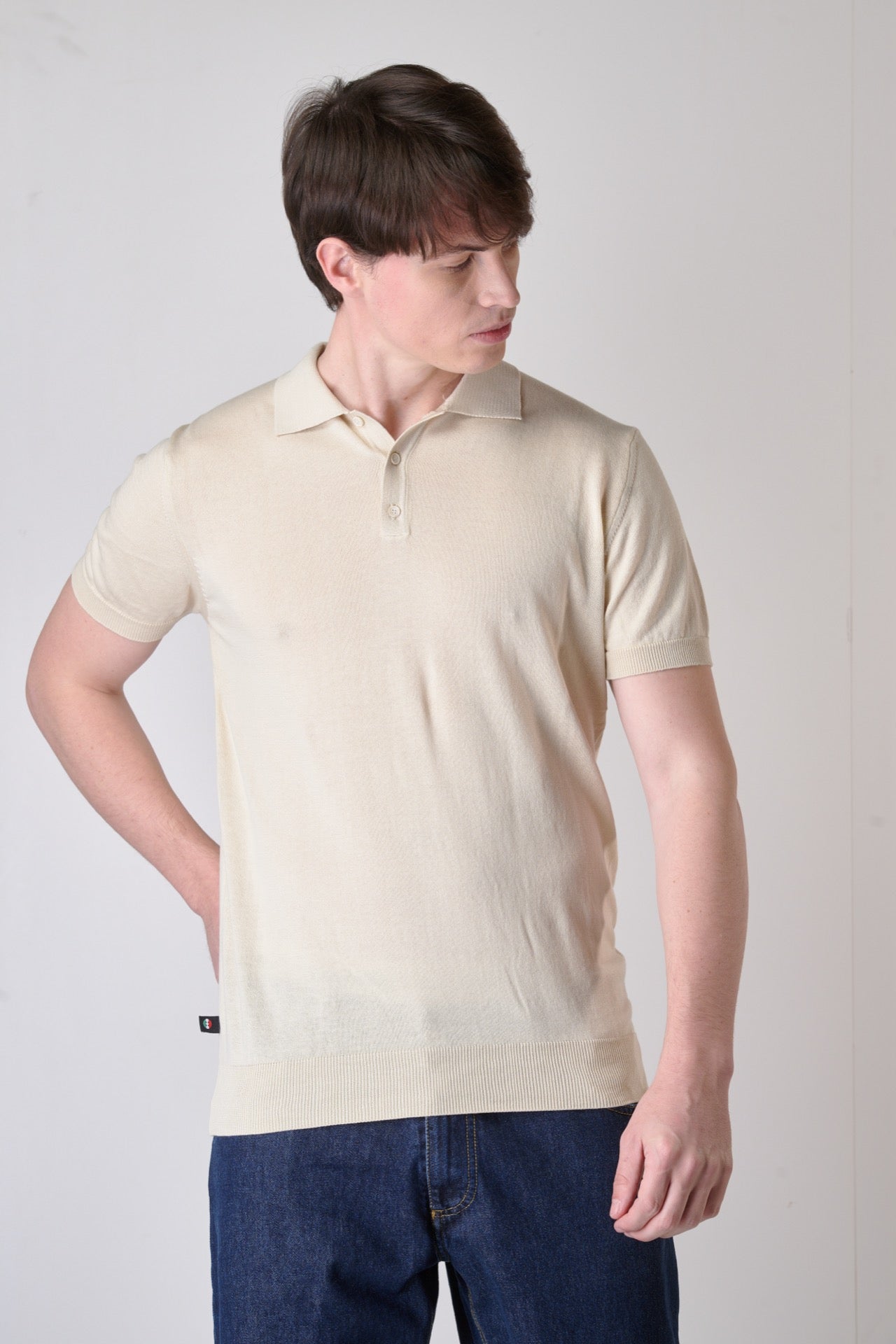 Knitted polo shirt in pure cotton Sand