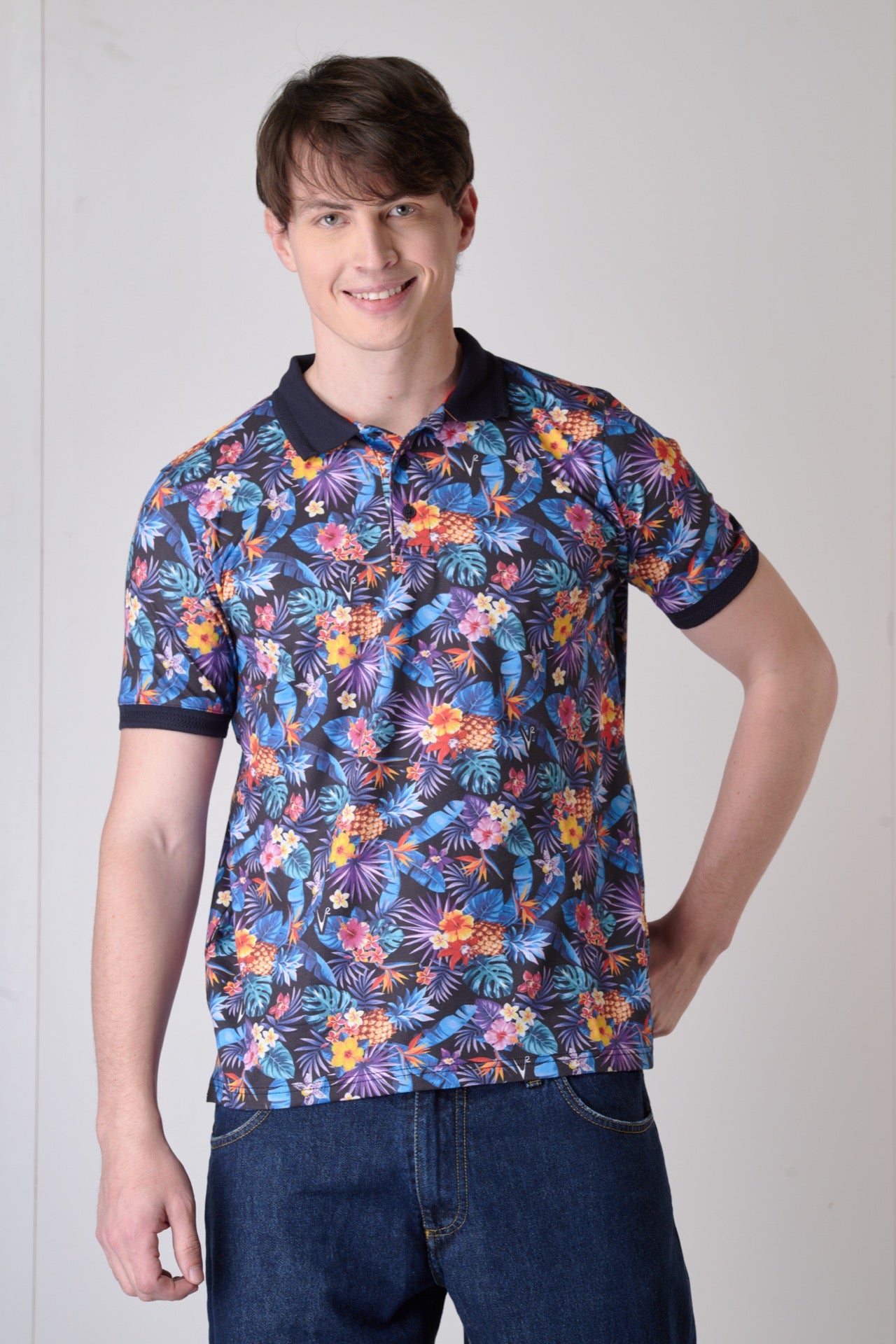 All-over printed polo shirts with Tropical pattern