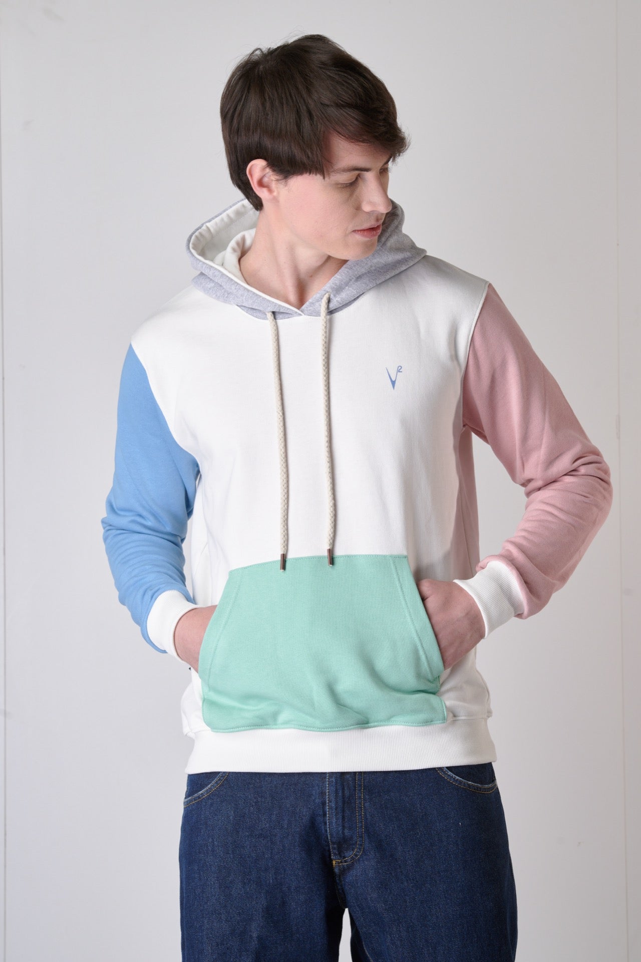 Cream Color Block sweatshirt with hood