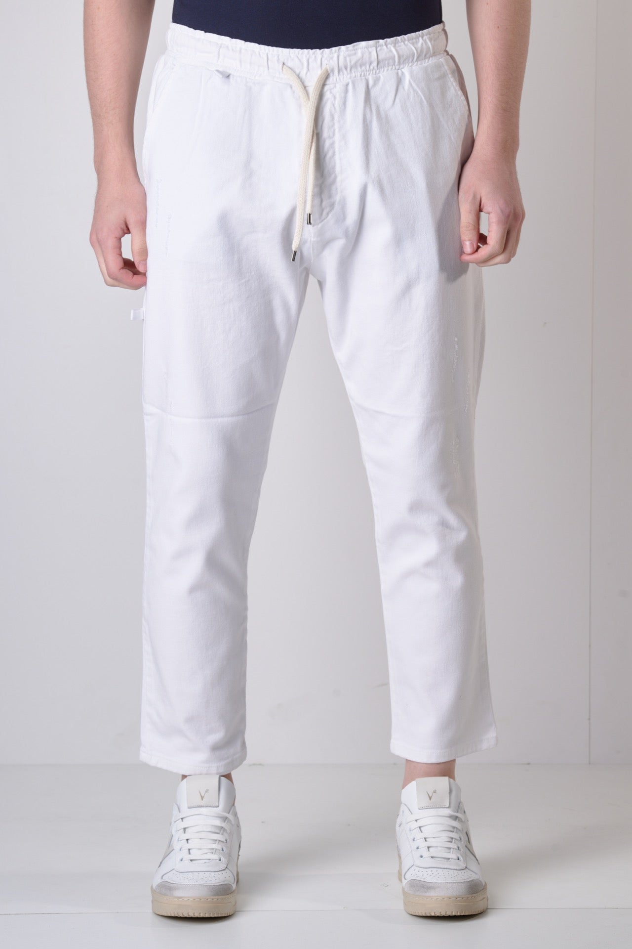 ALICANTE - Pantalone Drill Bianco con elastico