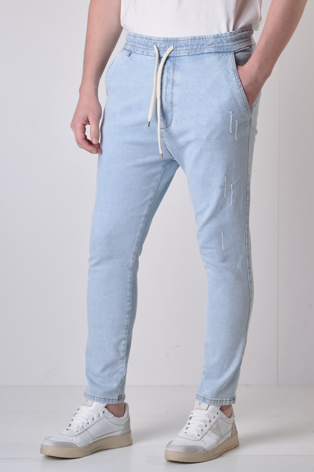 ALICANTE - Light blue drill trousers with elastic