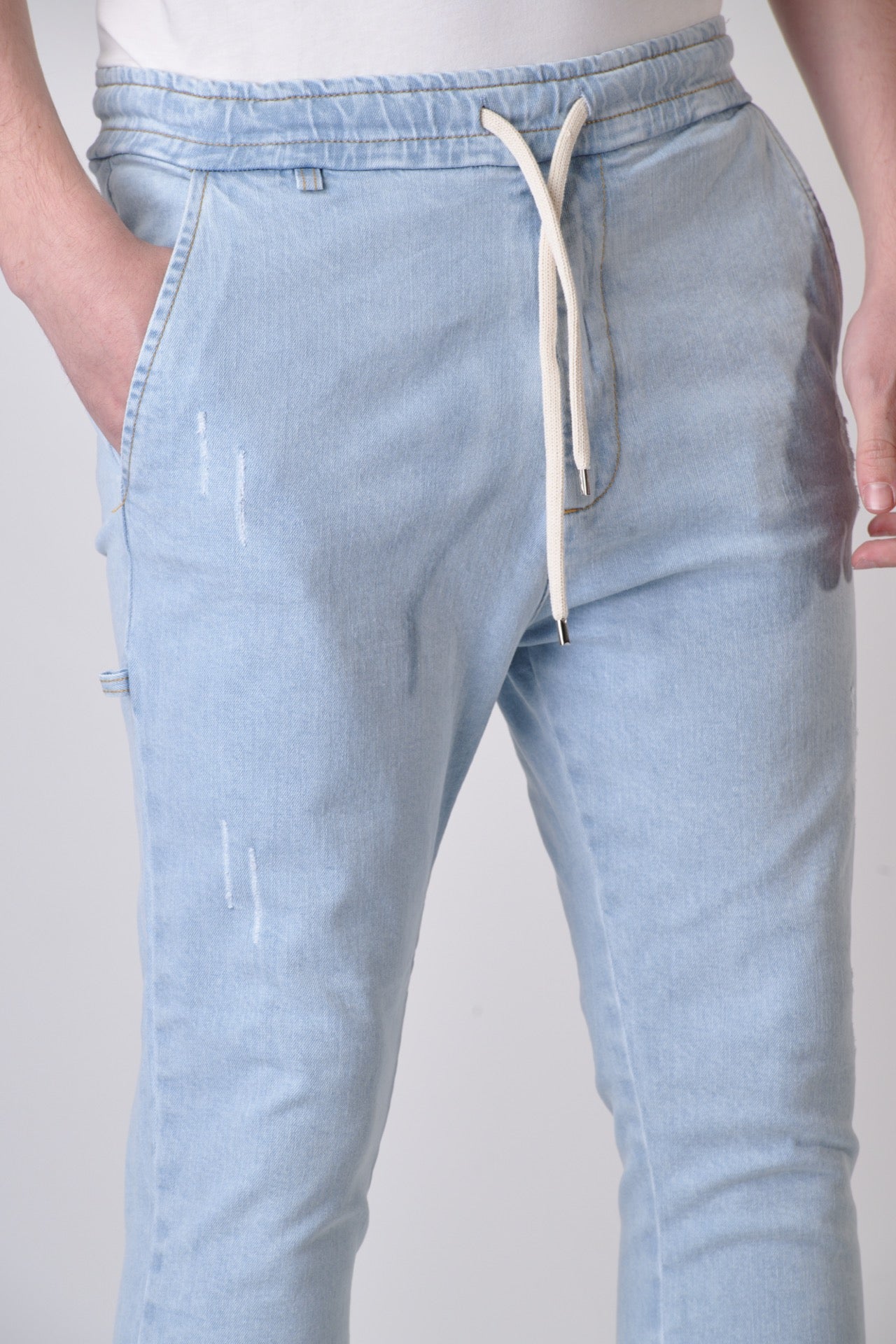 ALICANTE - Light blue drill trousers with elastic