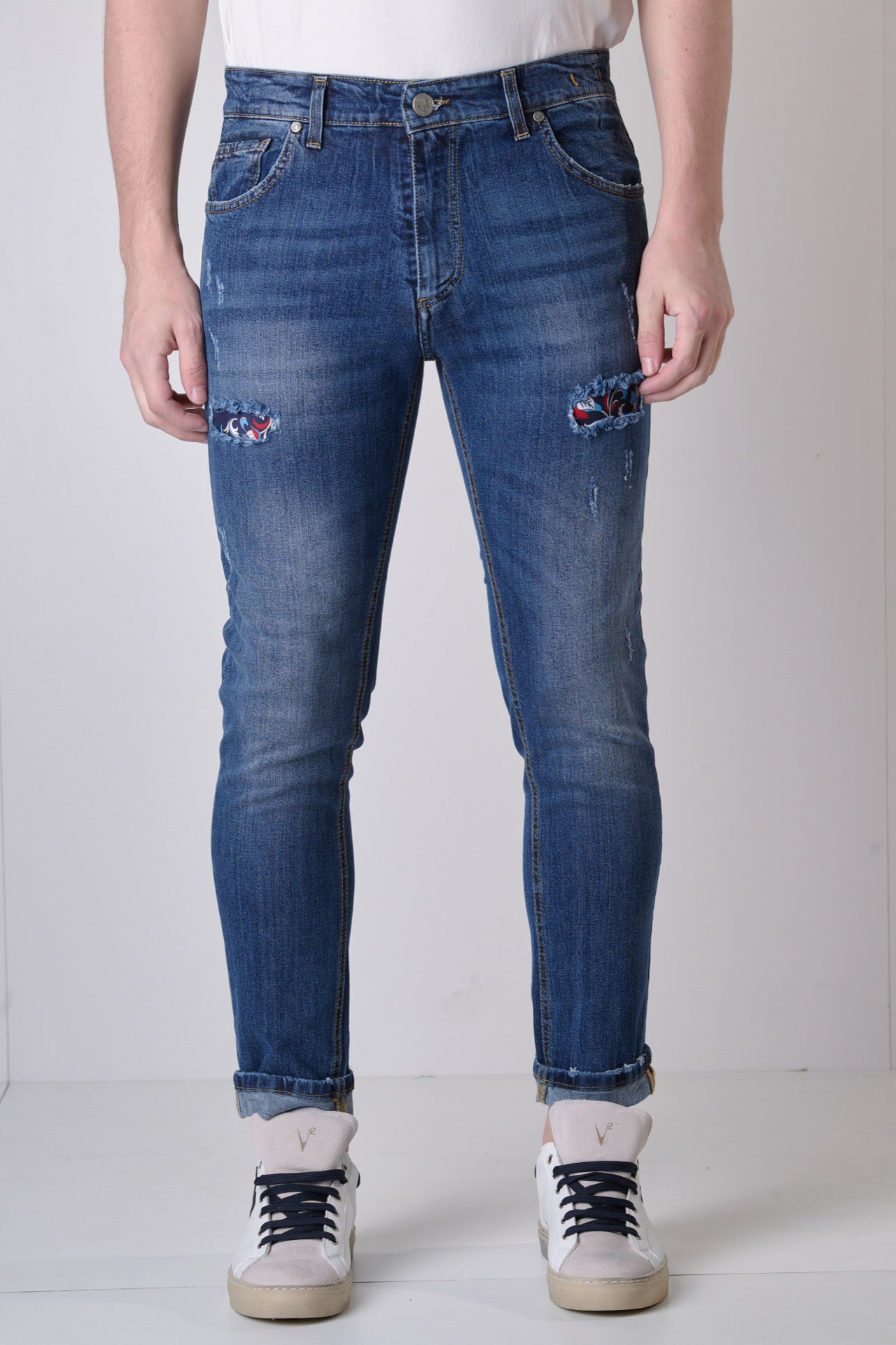LONDON - Jeans Slim Fit - Blu con doppia Patch Frontale e Tasca in tessuto V2