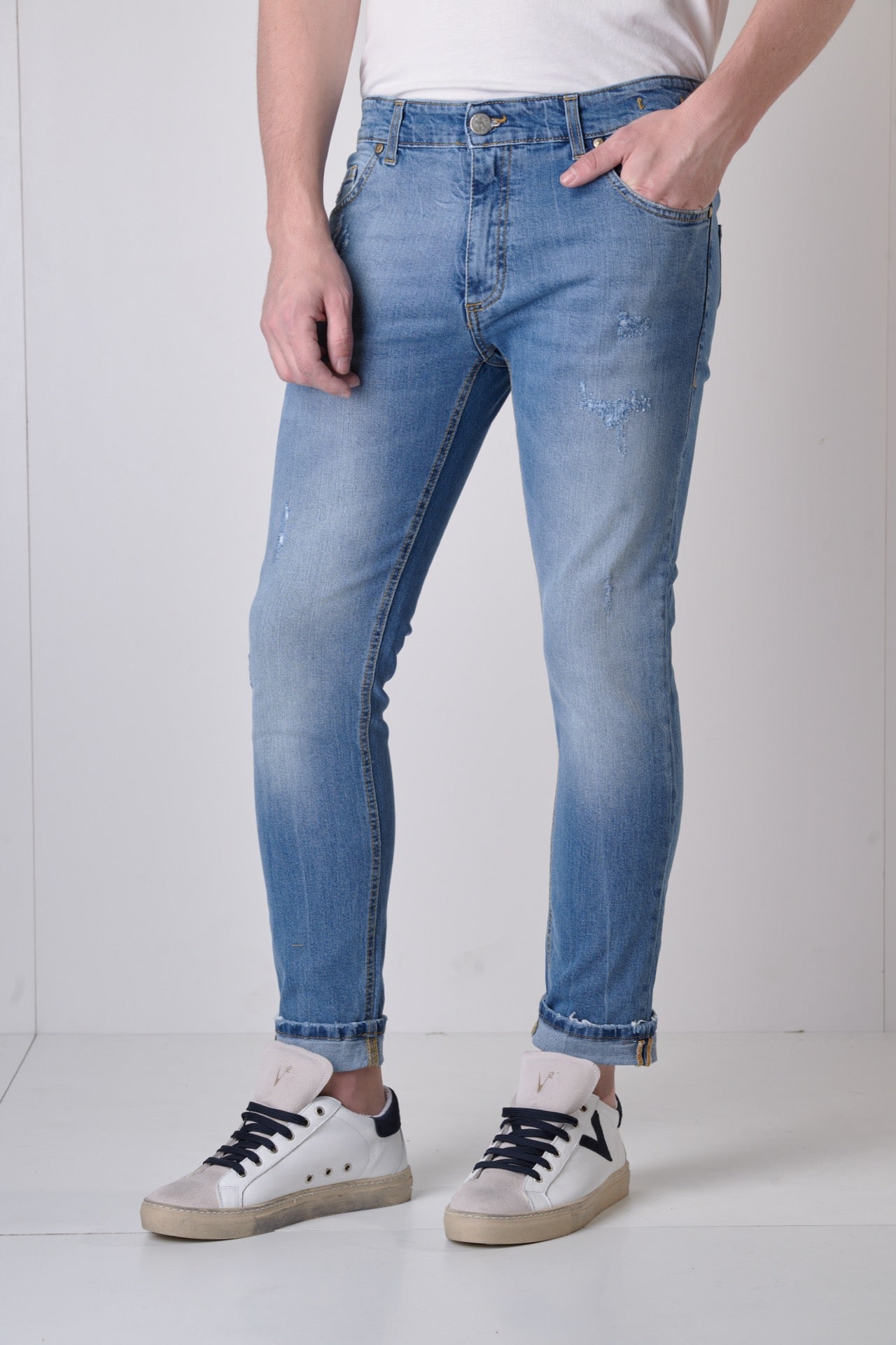 LONDON - Jeans Slim Fit - Azzurro con tasca in tessuto V2