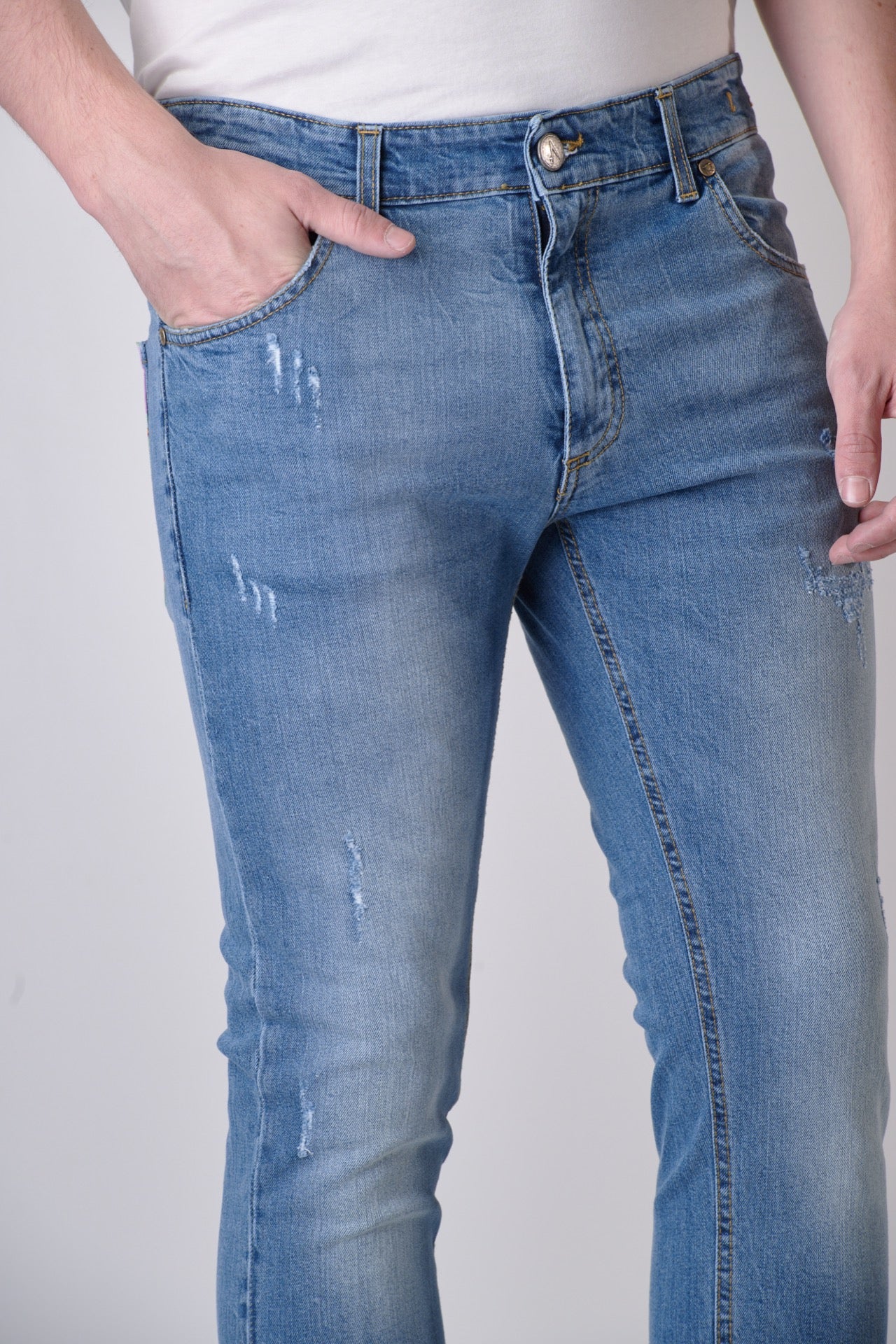 LONDON - Jeans Slim Fit - Azzurro con tasca in tessuto V2