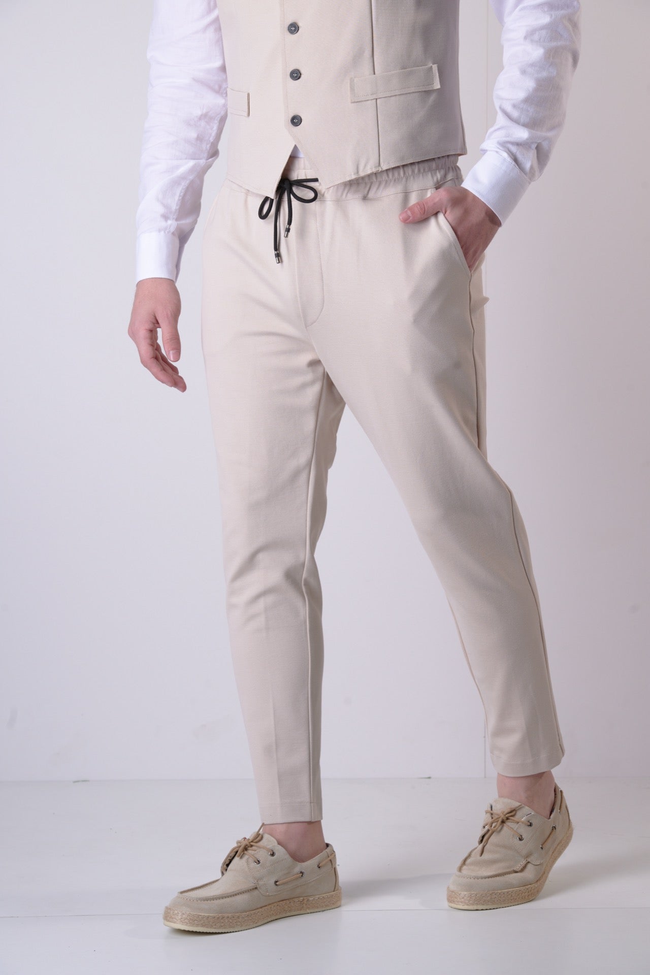 Pantalone Sartoriale Sabbia con elastico e interni in tessuto V2