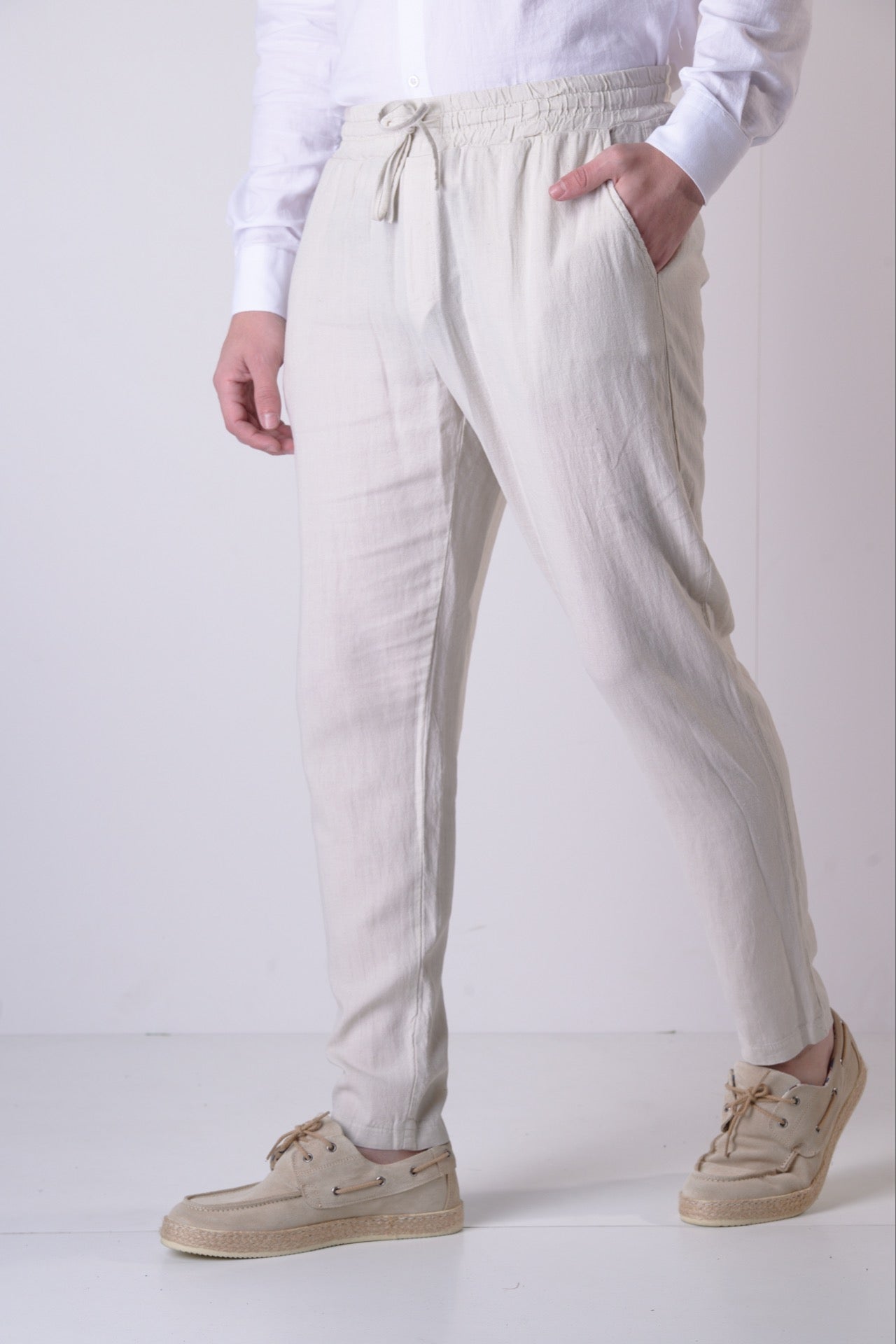 Pantalone Sartoriale in lino Sabbia con elastico e interni in tessuto V2