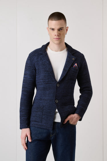 Giacca Monopetto Links Fiammata Blu con pochette in tessuto V2