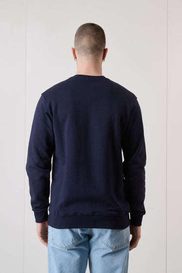 Blue Crewneck Sweatshirt with Teddy Print and Fabric Insert V2