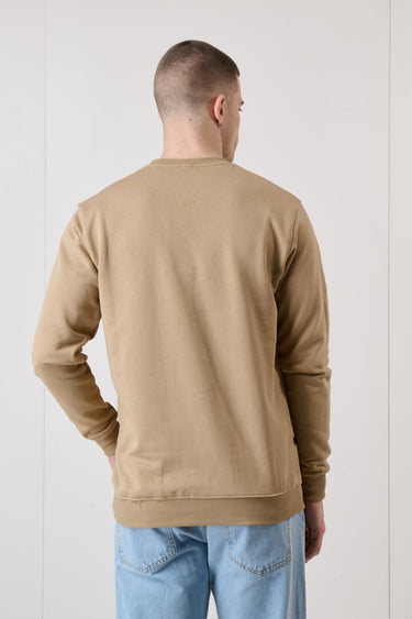 Sand Crewneck Sweatshirt with Pocket and Embroidered Patch in V2 Fabric