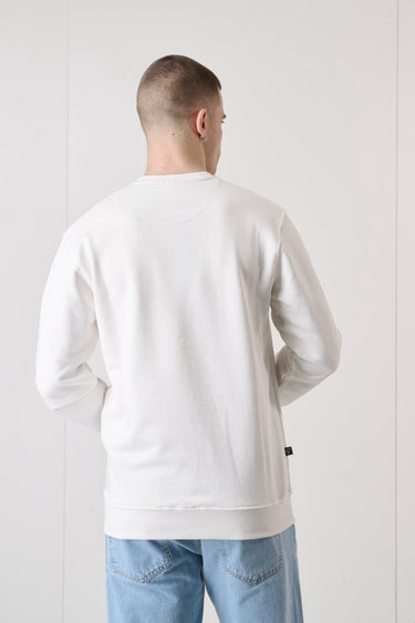 Cream Crewneck Sweatshirt with Pocket and Embroidered Patch in V2 Fabric