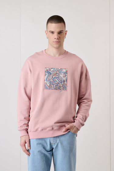 Blush Pink Crewneck Sweatshirt with Embroidered Square Insert in V2 Fabric