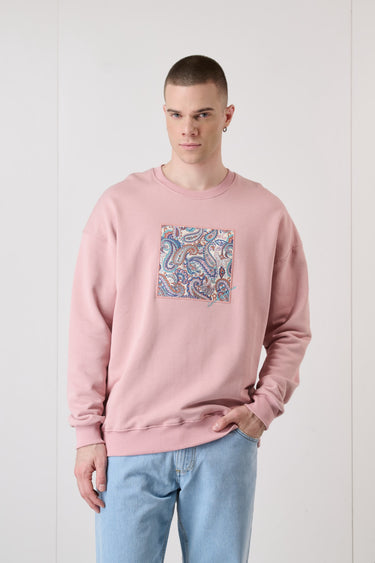 Blush Pink Crewneck Sweatshirt with Embroidered Square Insert in V2 Fabric