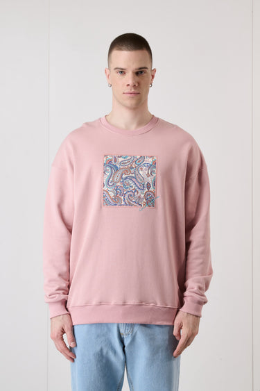 Blush Pink Crewneck Sweatshirt with Embroidered Square Insert in V2 Fabric