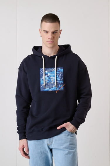Blue Hoodie with embroidered square insert in V2 fabric