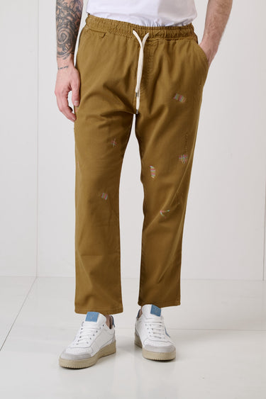 ALICANTE - Pantalone Rocciatore tinto capo Biscotto con elastico e ricami multicolor