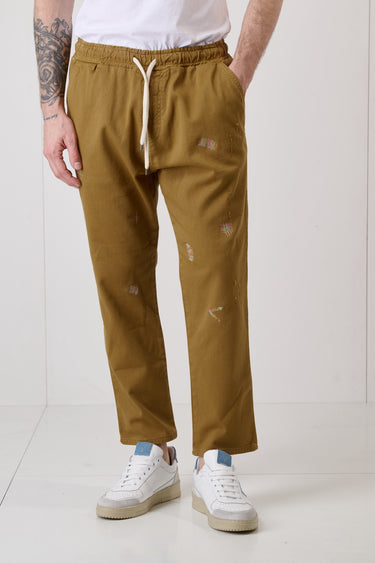 ALICANTE - Pantalone Rocciatore tinto capo Biscotto con elastico e ricami multicolor