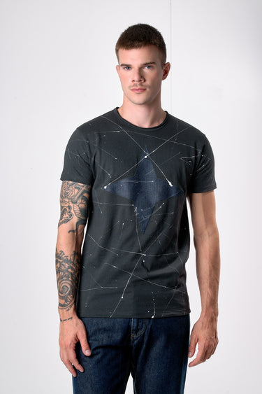T-Shirt Piombo con Stella in tessuto V2 e schizzi di vernice