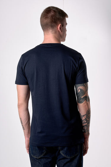 T-Shirt Blu con stampa Bulldog e ricamo in tessuto V2