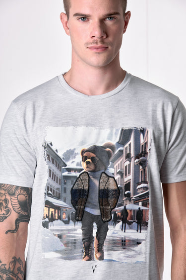 T-Shirt Grigia con stampa Teddy e ricamo in tessuto V2