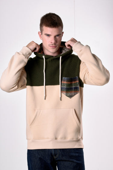 Sand Hoodie with Knit Inlay and Fabric Details V2