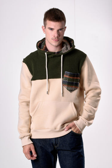 Sand Hoodie with Knit Inlay and Fabric Details V2