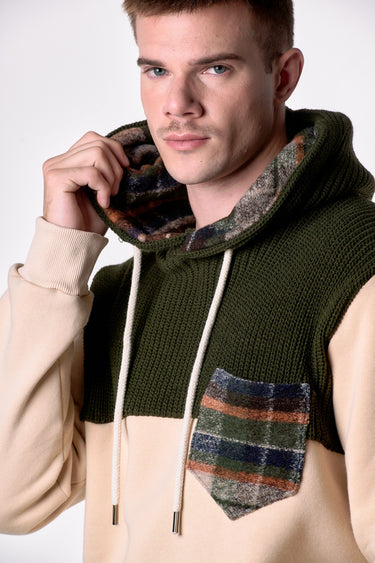 Sand Hoodie with Knit Inlay and Fabric Details V2