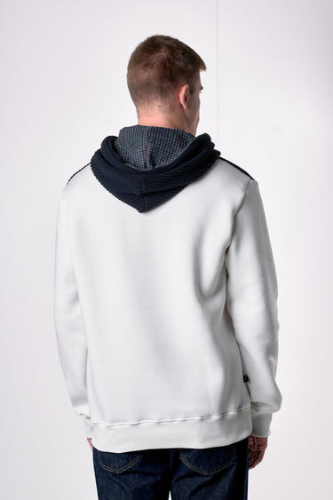 Felpa Cappuccio Panna con intarsio in maglieria e dettagli in tessuto V2