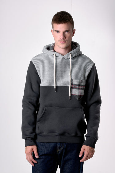 Felpa Cappuccio Piombo con intarsio in maglieria e dettagli in tessuto V2