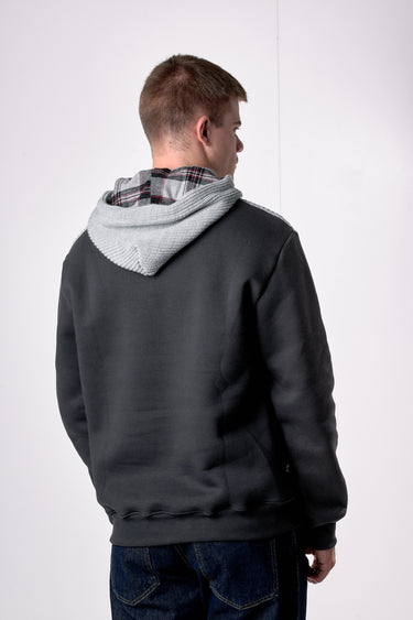 Felpa Cappuccio Piombo con intarsio in maglieria e dettagli in tessuto V2