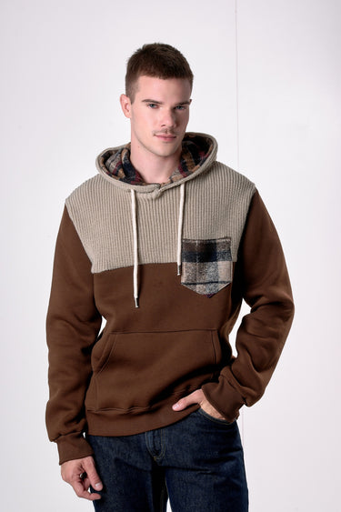 Felpa Cappuccio Moro con intarsio in maglieria e dettagli in tessuto V2