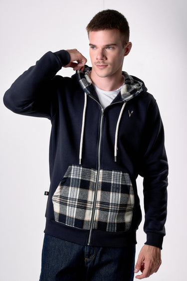 Blue Zip-Up Hoodie with Pocket and V2 Fabric Interior